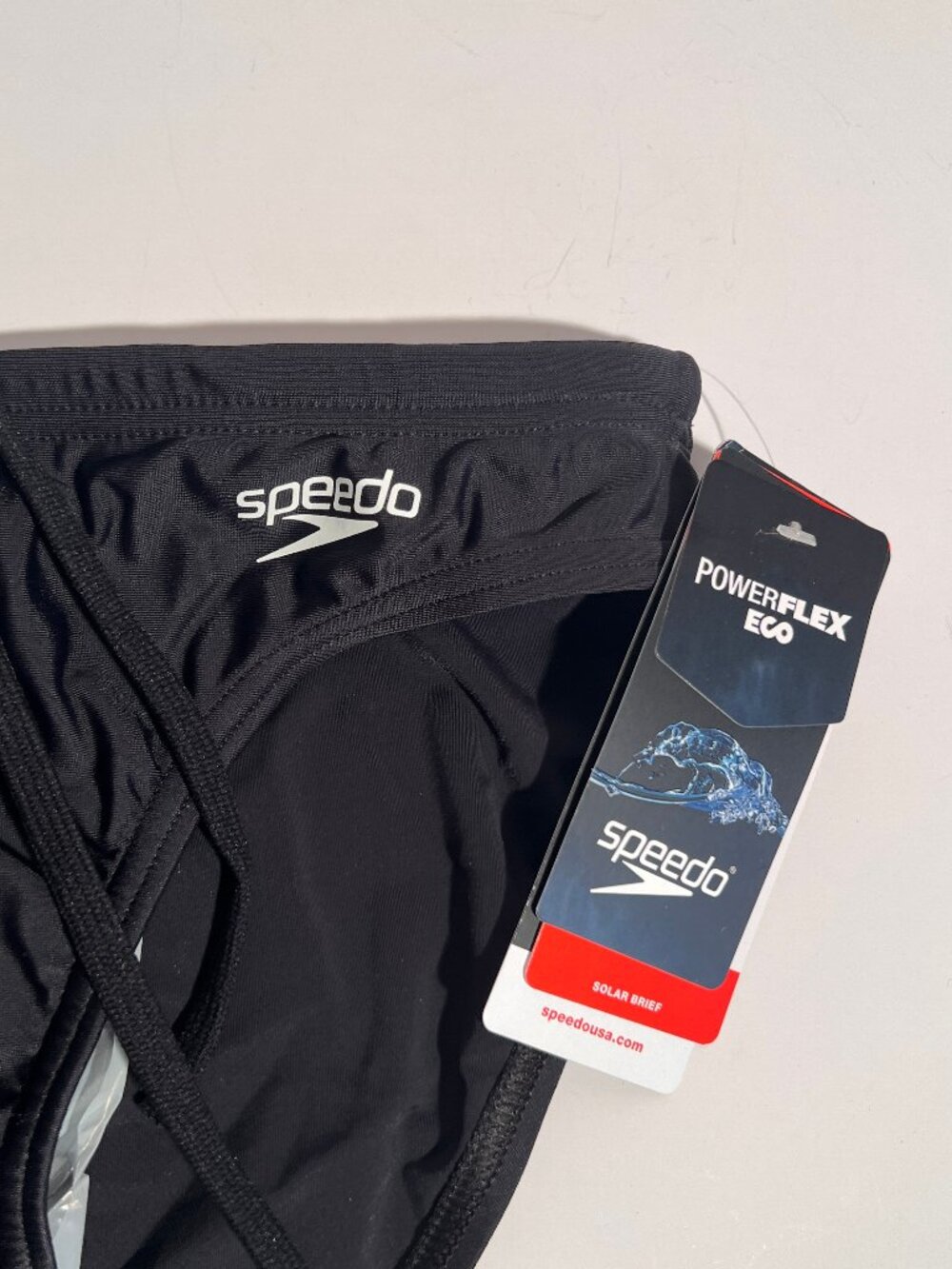 NWT Speedo Eco PowerFlex Solar Brief Swim Suit Black Size 32